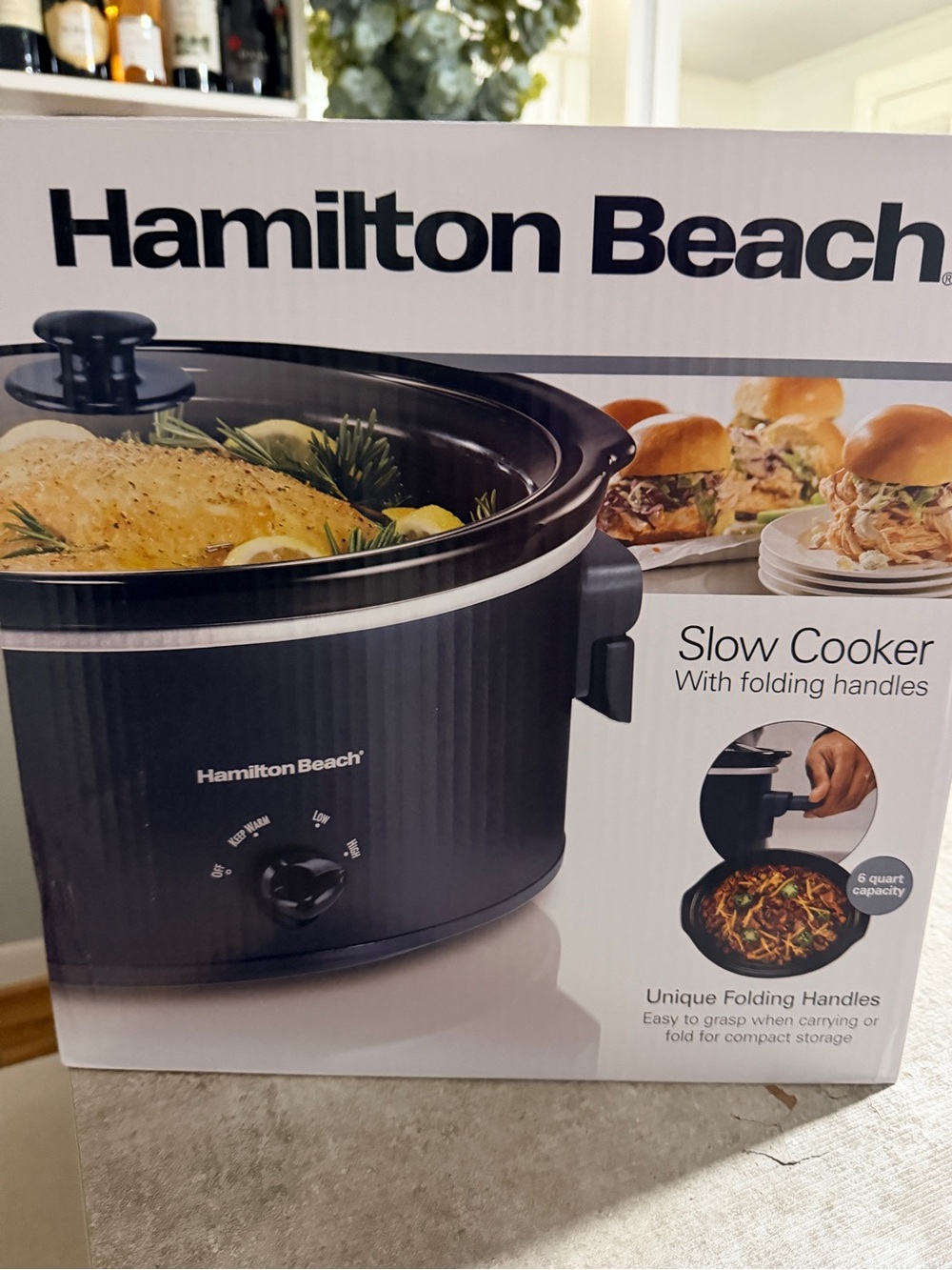 Hamilton Beach Black Slow Cooker with Folding Handles and Glass Lid